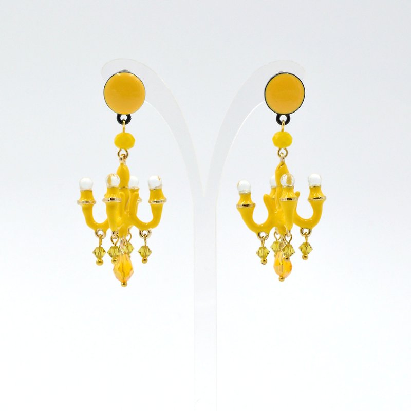 French enamel lemon yellow signature style mini chandelier earrings seven-color rainbow multi-color options - ต่างหู - กระดาษ สีเหลือง