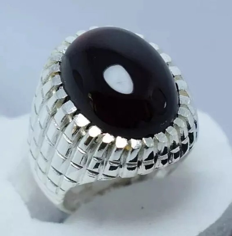 Yemeni Aqeeq Ring For Men Yemni agate Akik Ring For Men Shia Sufi Dark Blood Red - 戒指 - 寶石 紅色
