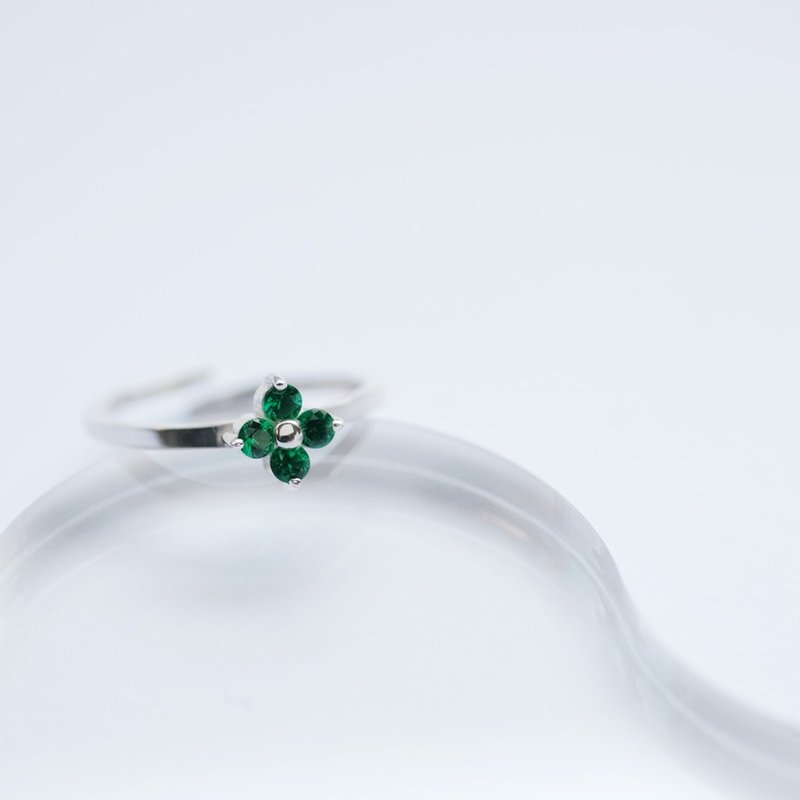 エメラルド フラワー リング シルバー925 - 戒指 - 其他金屬 紅色