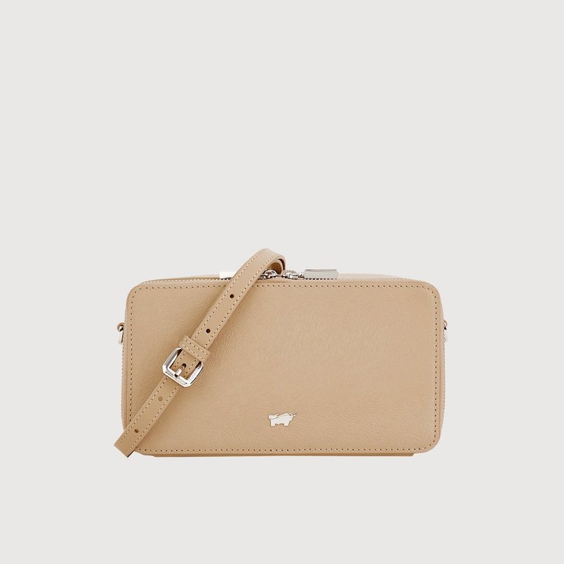 【Complimentary Gift Wrapping Upgrade】Iyana Double Zipper Crossbody Bag - Milk Tea Brown / BF853-11-SVM - กระเป๋าแมสเซนเจอร์ - หนังแท้ สีนำ้ตาล