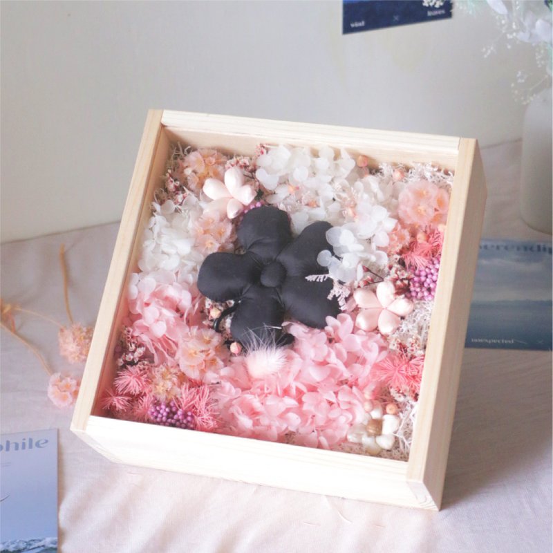 【永遠の花と木箱は蓋付きです。ブラック＆ピンク】ホワイトバレンタインデー。オープニング。家の装飾をカスタマイズできます - ドライフラワー・ブーケ - 寄せ植え・花 ピンク