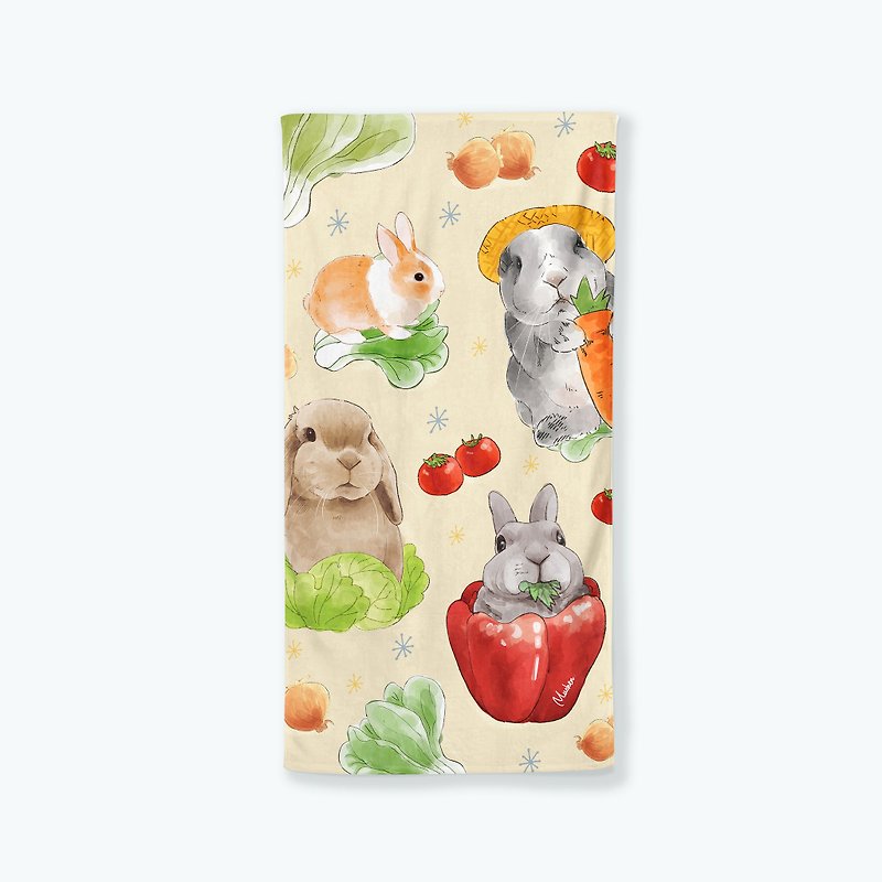 【Vegetable Bunny】Bath Towel Small Blanket - Towels - Carbon Fiber Yellow