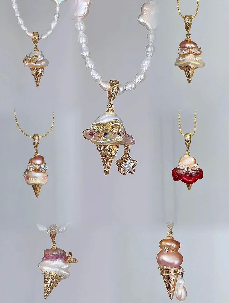 YuanPearl新品天然巴洛克冰淇淋極光珍珠萬能可拆卸吊墜重工設計 - 吊飾/掛飾 - 珍珠 白色