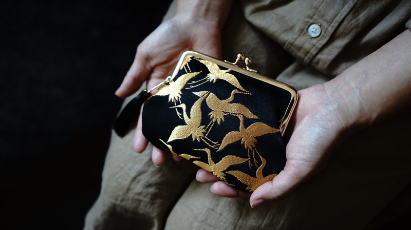 Card Storage/Coin Purse/Gold Mouth Bag/Wrist Bag/Golden Crane Parent-Child Mouth Gold Bag + Leather Short Strap - กระเป๋าสตางค์ - วัสดุอื่นๆ สีดำ