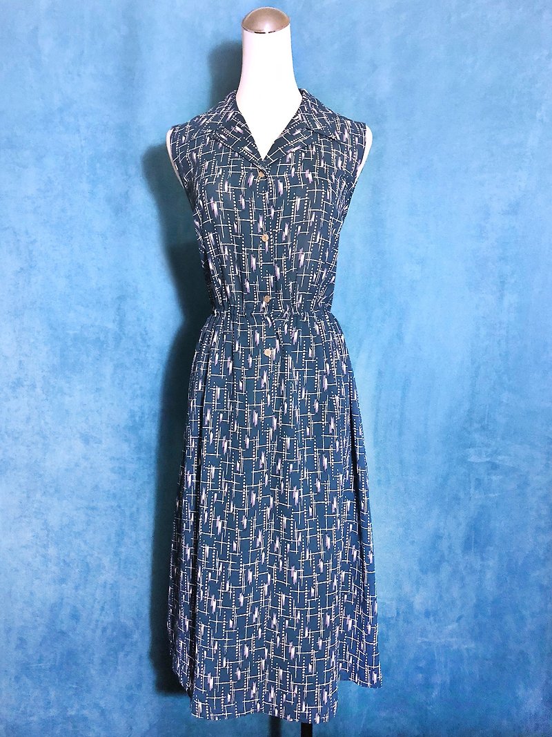 Vintage Totem Chiffon Sleeveless Vintage Dress / Bring back VINTAGE abroad - One Piece Dresses - Polyester Blue