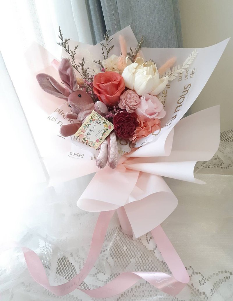 Sweet pink series~ Fragrance Sun Rose & Not Withered Rose Bouquet Graduation Bouquet Valentine's Day Bouquet - Dried Flowers & Bouquets - Plants & Flowers Pink