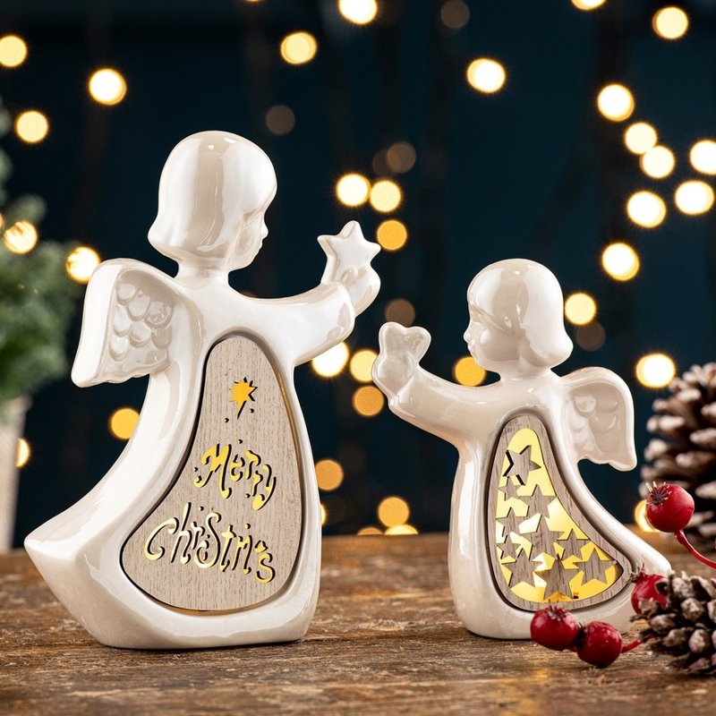 Irish Belleek Living ceramic Christmas little angel LED night light limited to 1 piece - โคมไฟ - เครื่องลายคราม ขาว