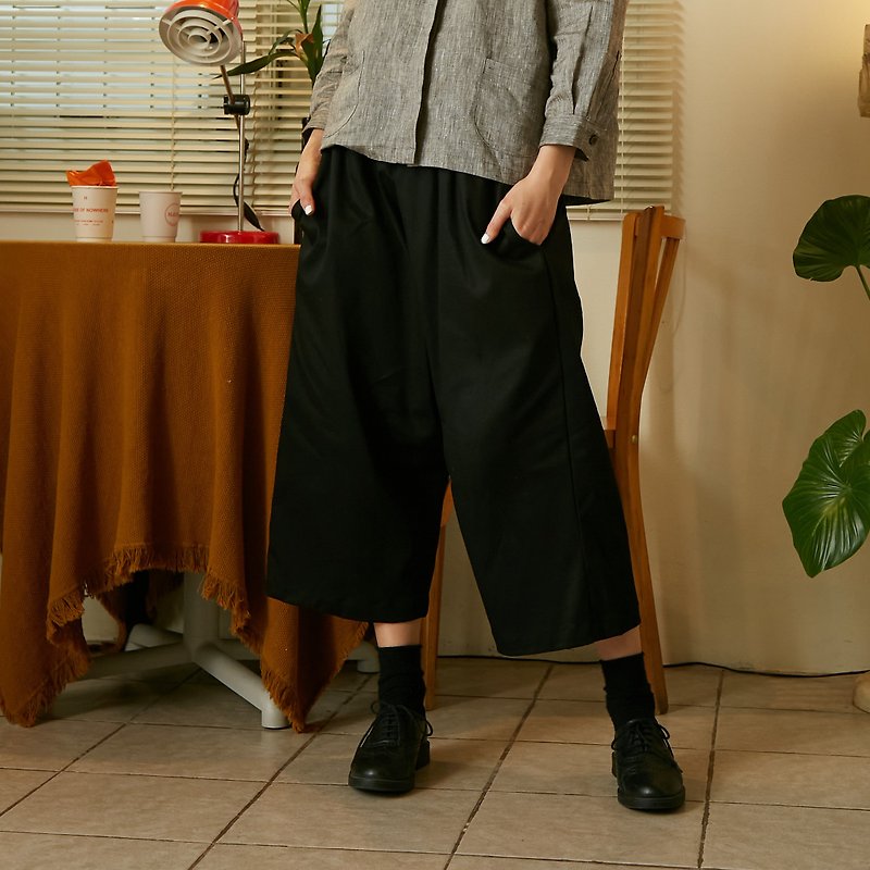 Unisex Loose Pant - Black - 長褲/短褲 - 棉．麻 黑色