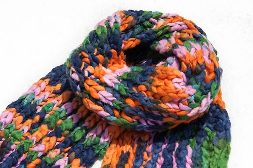 omhandmade 手織純羊毛圍巾/針織圍巾/鉤織條紋圍巾/手工針織圍巾-粗線條水果