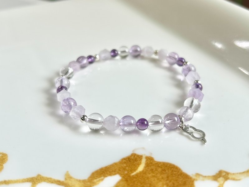 Lucky and Wisdom Amethyst White Crystal 925 Silver Improves Confidence and Clears Negative Energy - สร้อยข้อมือ - คริสตัล สีม่วง