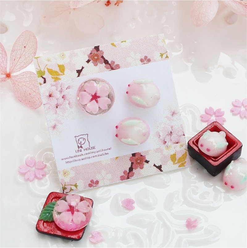 和風果凍櫻花兔菓子(鋼針.透明耳夾) - 耳環/耳夾 - 其他材質 粉紅色