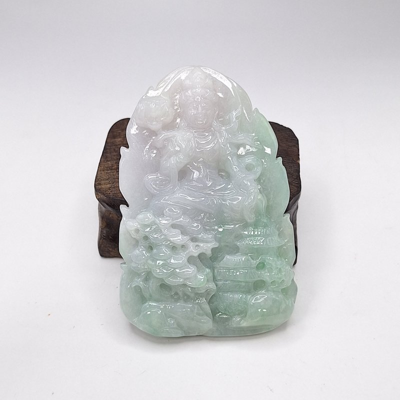 Ultra-fine and finely carved landscape Guanyin brand pendant | Natural Burmese jade A grade jadeite - Necklaces - Jade 