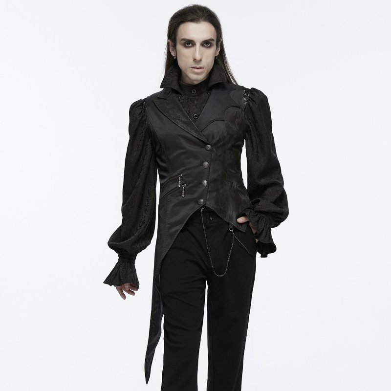 Gothic Dark Night Contractor Suit Long Vest/Vest/Asymmetric Design - เสื้อกั๊กผู้ชาย - วัสดุอื่นๆ สีดำ