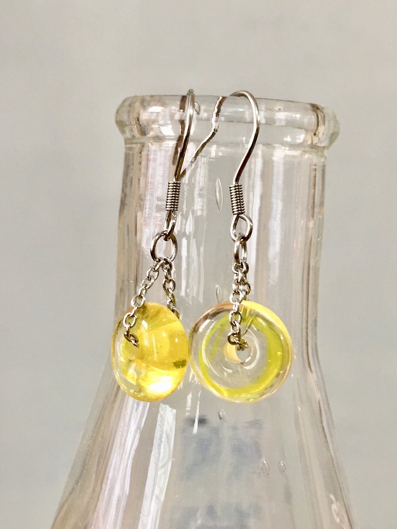 Pure Color Series-Fresh Yellow Transparent Glass Bead Earrings - ต่างหู - แก้ว สีเหลือง