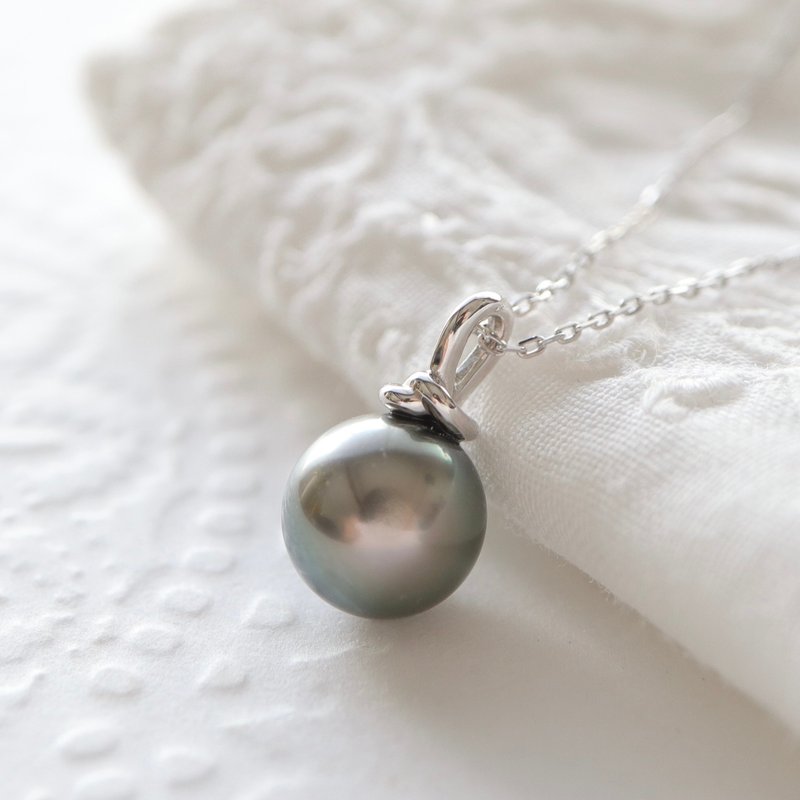 Knot Tahitian pearl black pearl Silver pendant necklace - Necklaces - Pearl Silver