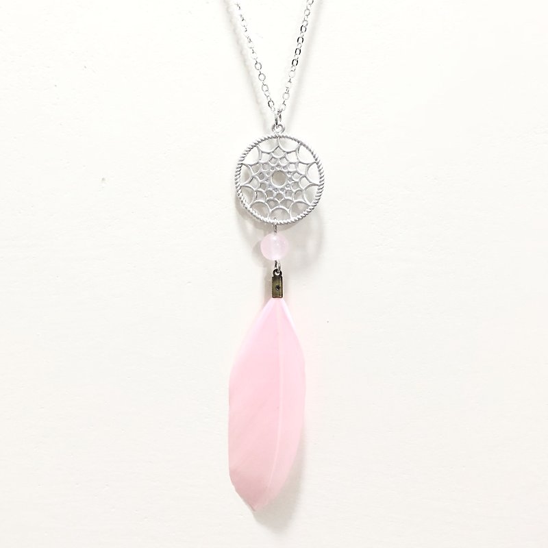 Love Dream Catcher Pink Chalcedony Necklace Dream Catcher Necklace - Necklaces - Other Metals Pink