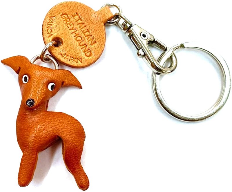 ITALIAN GREYHOUND  Leather Keychain handmade in Japan  collar charm VANCA - Keychains - Genuine Leather Brown