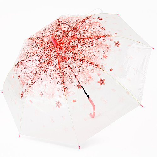 TDN 雙龍花漾自動透明傘櫻花傘 防風直傘雨傘(珊瑚粉)