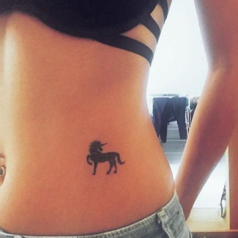 OhMyTat Waist Dot Matrix Unicorn Animal Tattoo Design Tattoo Stickers (2pcs) - Temporary Tattoos - Paper Black