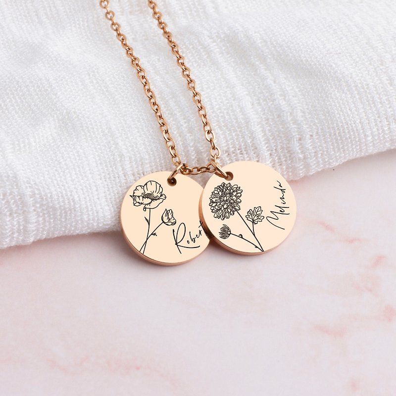 Custom Flower Necklace Birth Month Personalized Gifts Mom Birth Necklaces Custom - Necklaces - Other Metals Gold