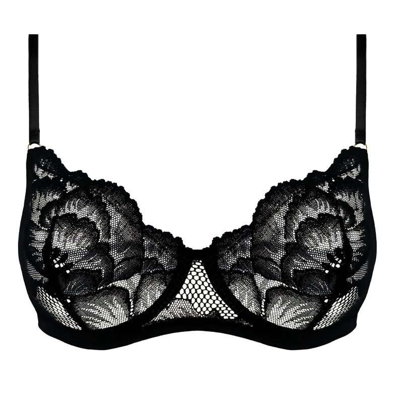 Floral lace bra - Sexy lingerie - Black elastic lace underwear - Underwire bra - 女內衣褲 - 聚酯纖維 黑色