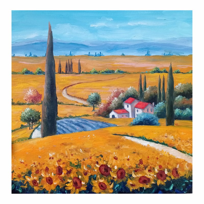 Landscape Painting, Handmade Art, Sunflower, Original Oil Painting, Hanging Art - 海報/掛畫/掛布 - 其他材質 黃色