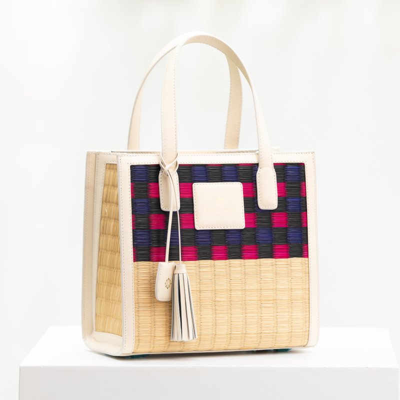 Chaksarn Small Tote - White Leather and Mix Red Blue Mat - 手提包/手提袋 - 真皮 紫色
