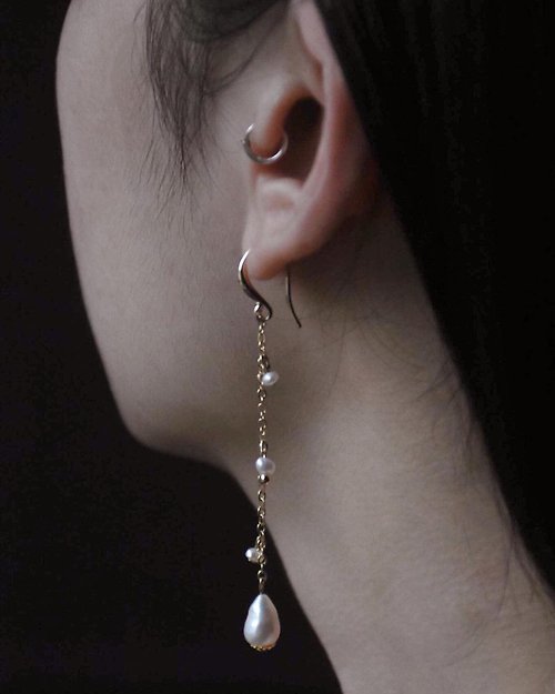 GIN天然珍珠手作飾品 天然珍珠成對雨滴耳環-免費改耳夾