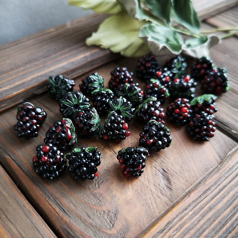 Blackberry Beads, Glass Berry Beads, half drilled Glass Blackberry (12mm x 13mm) - งานเซรามิก/แก้ว - แก้ว สีดำ