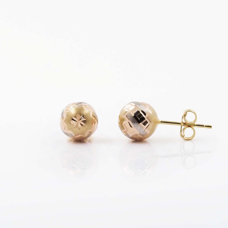 Gold Ball Earrings | Tri Color | 意大利金球耳釘| 14K - 耳環/耳夾/耳骨夾 - 貴金屬 金色
