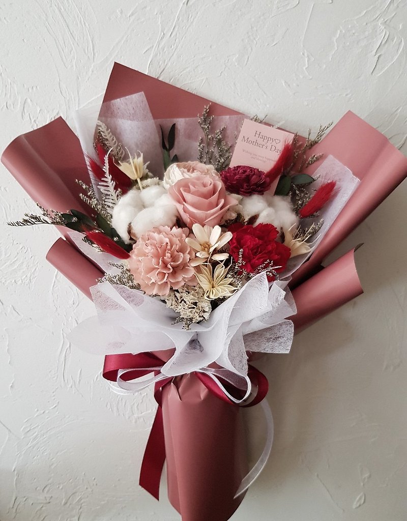 Love Mommy|Mother's Day|Preserved Flowers + Dried Flowers|Red Bean Paste|Carnation Bouquet Self-pickup Discount - ช่อดอกไม้แห้ง - พืช/ดอกไม้ 
