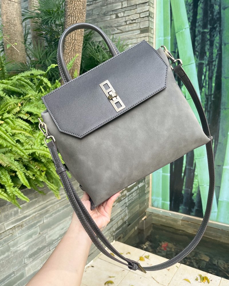 Stylish Sarita Vegan Leather Shoulder Bag in Charcoal - กระเป๋าแมสเซนเจอร์ - หนังเทียม สีเทา