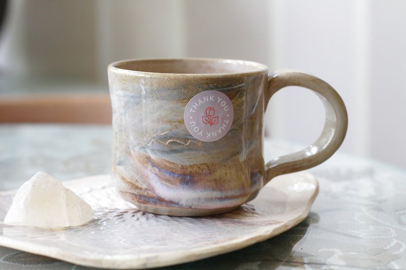 Hand drawn impressionistic oil painting style pastoral scene ceramic cup/ceramic coffee cup - Mugs - Pottery Khaki