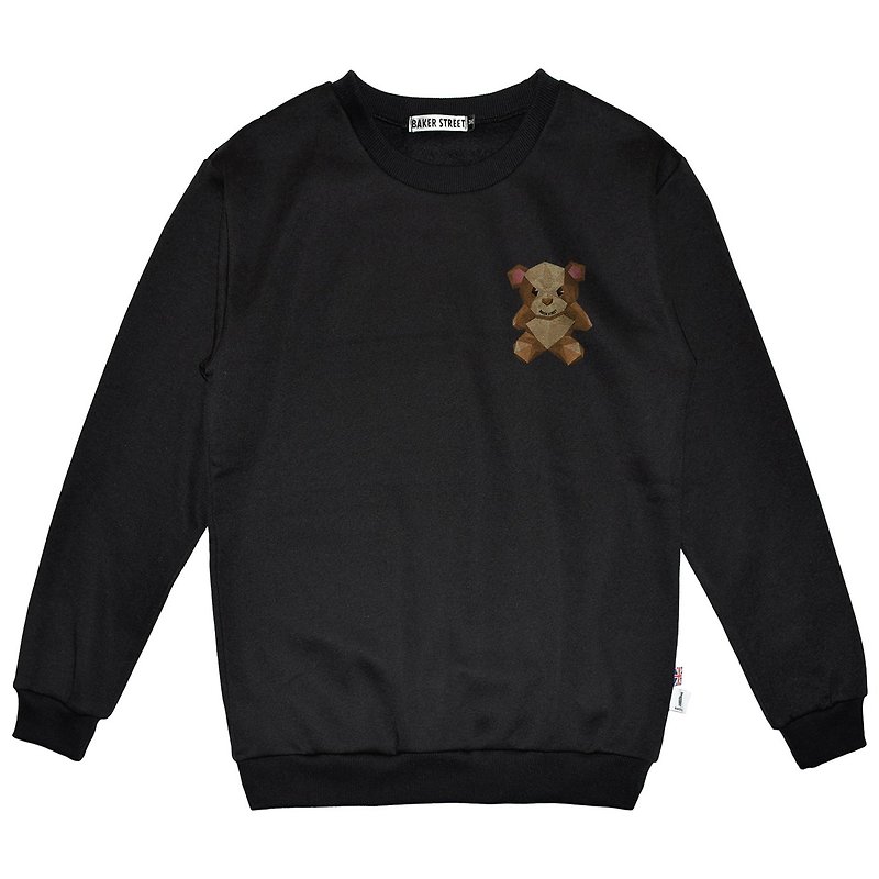 British Fashion Brand -Baker Street- Teddy Bear Printed Sweatshirt - เสื้อฮู้ด - ผ้าฝ้าย/ผ้าลินิน สีดำ