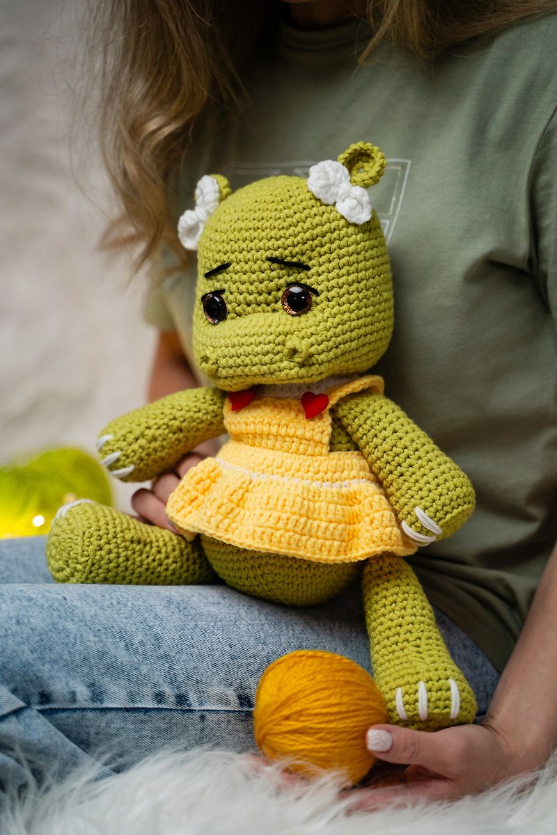 Crochet Dinosaur Toy / Plush Dinosaur Nursery Gift for Friend - Kids' Toys - Other Materials Green