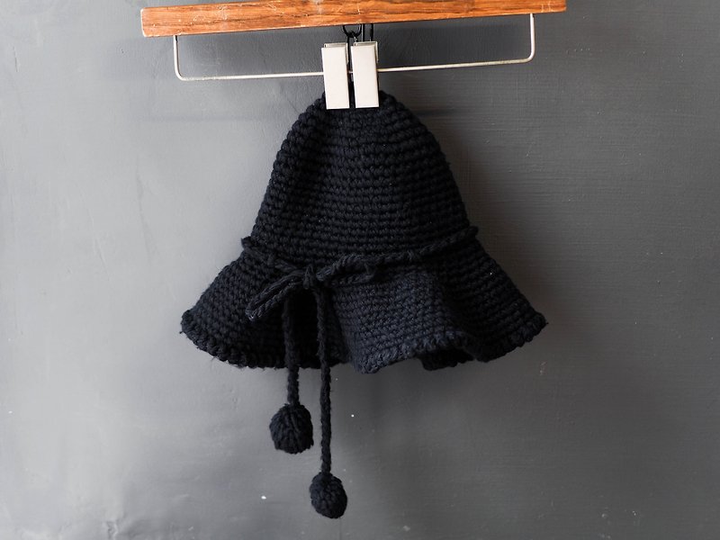 Kyoto Pure Black Tie Rope Elegant Love Handmade Handmade Antique Lady Fur Hat Vintage - Hats & Caps - Polyester Black