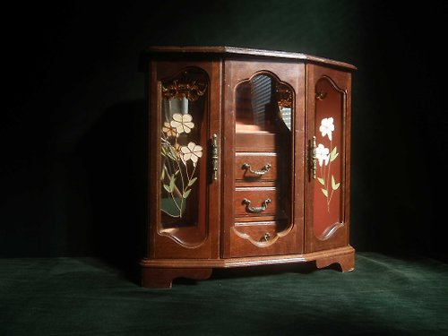 老時光OLD-TIME Vintage & Classic & Deco 【老時光 OLD-TIME】早期二手台灣製彩繪玻璃音樂珠寶櫃