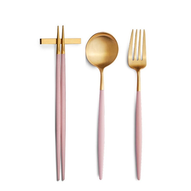 | Cutipol | GOA Pink Matte Gold 3 Pieces Set (Table Spoon/ Fork/Chopsticks Set) - Cutlery & Flatware - Stainless Steel Pink