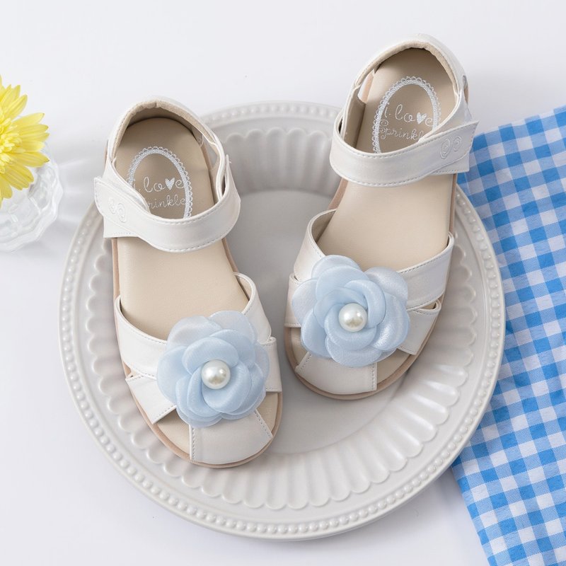 Thea 藍花珍珠白涼鞋 - 男/女童鞋 - 其他材質 