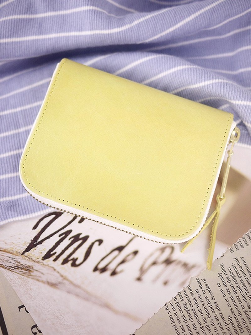 【Mother's Day】. Lemon yellow. Classic genuine leather short clip/wallet/wallet/coin purse - กระเป๋าสตางค์ - หนังแท้ สีเหลือง