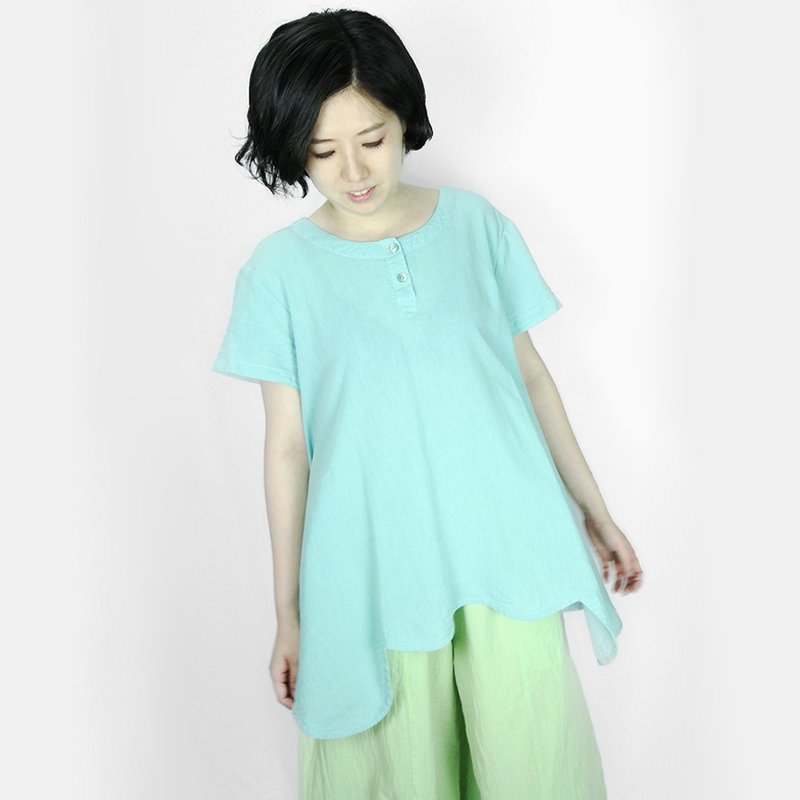【聲聲慢】忽上忽下半型月衣襬簡約上衣 - 女上衣/長袖上衣 - 棉．麻 