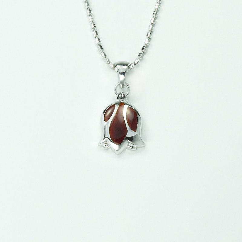 Tulip Necklace (Small)-Red Sandalwood - Necklaces - Silver Brown