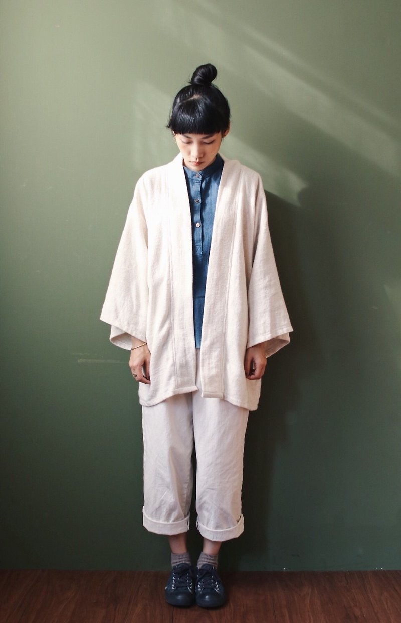 OMAKE手織りの着物コート原色白 - ジャケット - コットン・麻 ホワイト