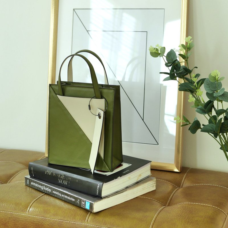 真皮托特包 Daniel Mini Tote 款 / Olive Green 橄欖綠 - 手提包/手提袋 - 真皮 綠色