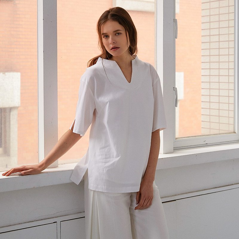 CUPRO V-NECK CREPE A-LINE SHIRT - Women's Shirts - Other Materials White