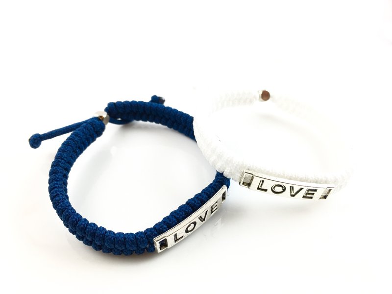 情人節主打商品-【LOVE戀愛手繩】一起帶走組合！（深藍色＆白色） - 手鍊/手環 - 棉．麻 多色