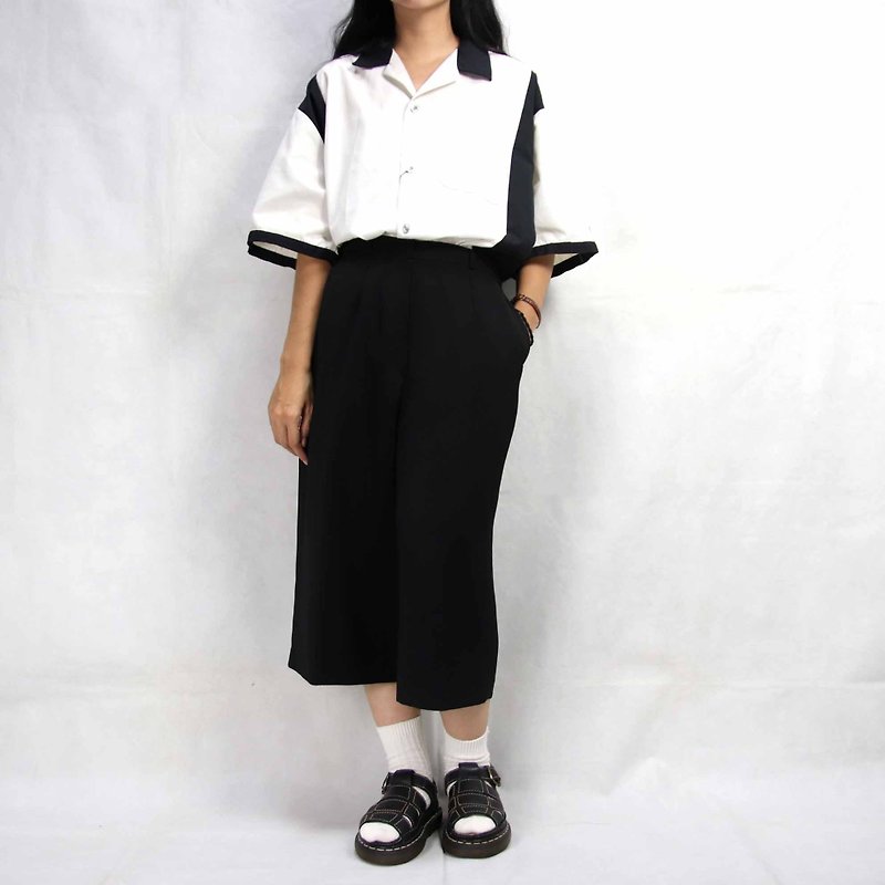 Tsubasa.Y Ancient House 008 Ancient Pants Skirt, Shorts Pants Skirt Black Retro Eight Points - กางเกงขาสั้น - เส้นใยสังเคราะห์ สีดำ