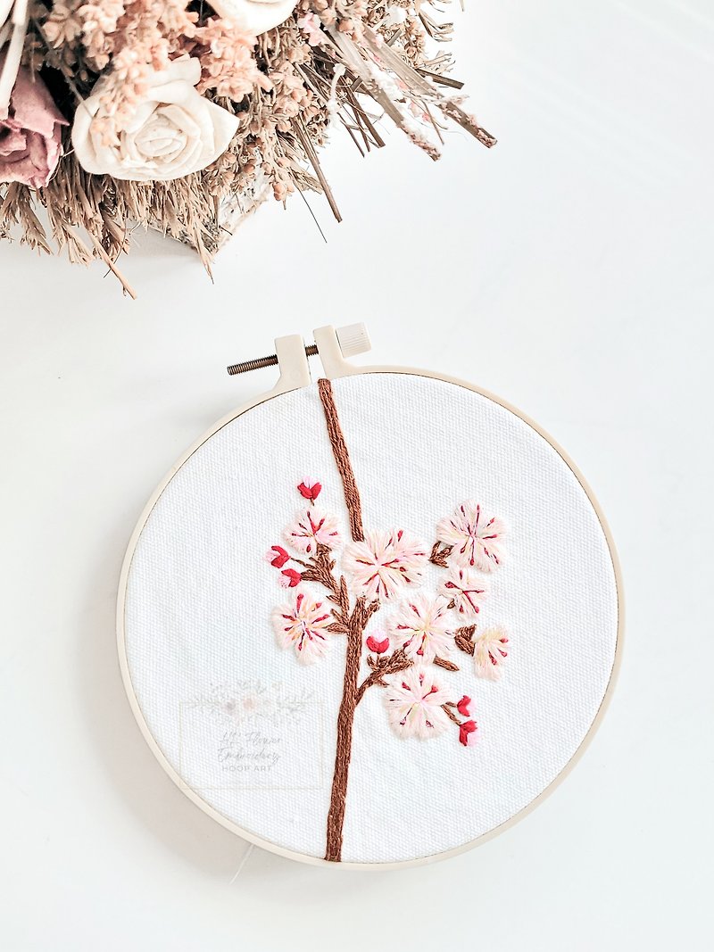 (DIY KIT) Cherry Blossom Embroidery Hoop Hand Modern Embroidery Art - Knitting, Embroidery, Felted Wool & Sewing - Thread White