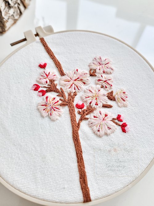 素材パック) 桜刺繍サークル 手刺繍飾り ホームデコレーション 手作り 