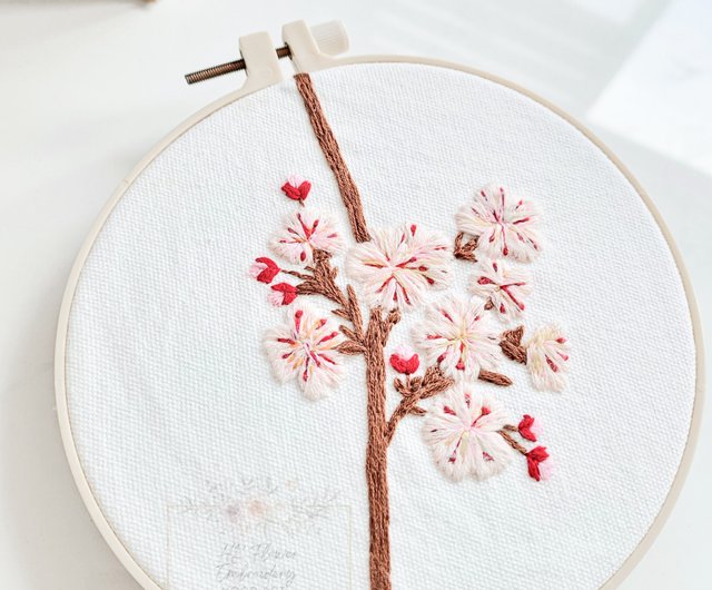 素材パック) 桜刺繍サークル 手刺繍飾り ホームデコレーション 手作り